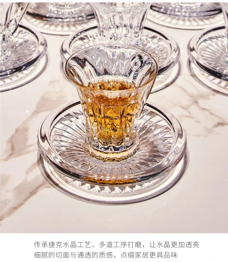 Crystal Glass Cappuccino Hot Drink Coffee Cup Simplicity Household Creative Transparent Flower Tea Hot Drink Cup and Saucer Set.