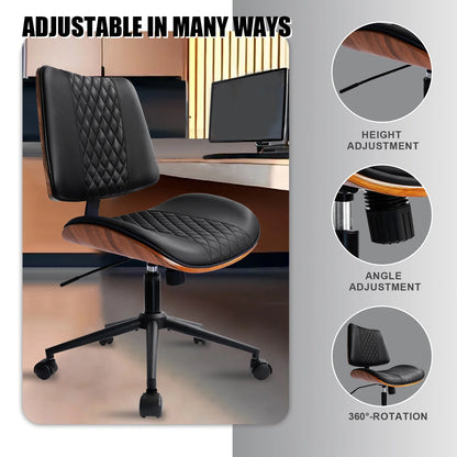 Durrafy Bürostuhl ohne Armlehnen, moderner Walnussstuhl, Schreibtischstuhl mit Leder, höhenverstellbar, kleiner Stuhl, PU-Leder, Uphol