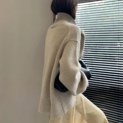 2023 Autumn and Winter New Thick  Sweater Women High Neck Pullover Sweater Warm Loose Knitted Base Sweater Jacket Tops.