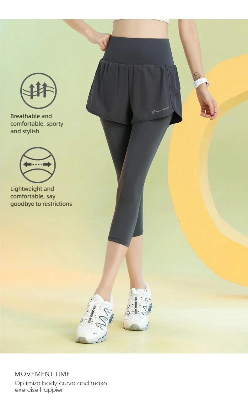 PHIGEER Women 2 in 1 Yoga Capri Pants Summer Lightweight Workout Tights With Pockets High Waist Running Gym Legging Activewears.