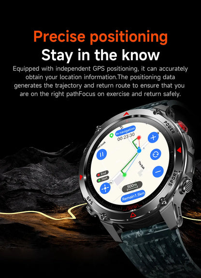 Military Professional Swim Sport Smartwatch Men 3ATM Waterproof Dual-band GPS Outdoor Adventure Watches Heart Rate BT Call Clock.