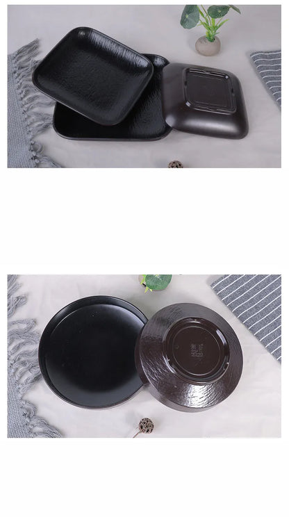 Hotpot Restaurant Melamine Tableware Black Frosted Dinner Plate Japanese Sushi Plates Not Easily Broken Snack Fruit Dishes.