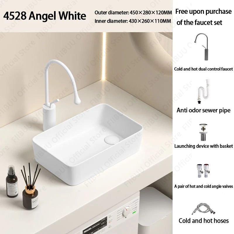 Rechteckiges silbergraues Porzellan-Keramikgefäßwaschbecken über der Theke, Toilette, Badezimmer-Schminktisch, Waschbecken, glasiertes weißes Waschbecken