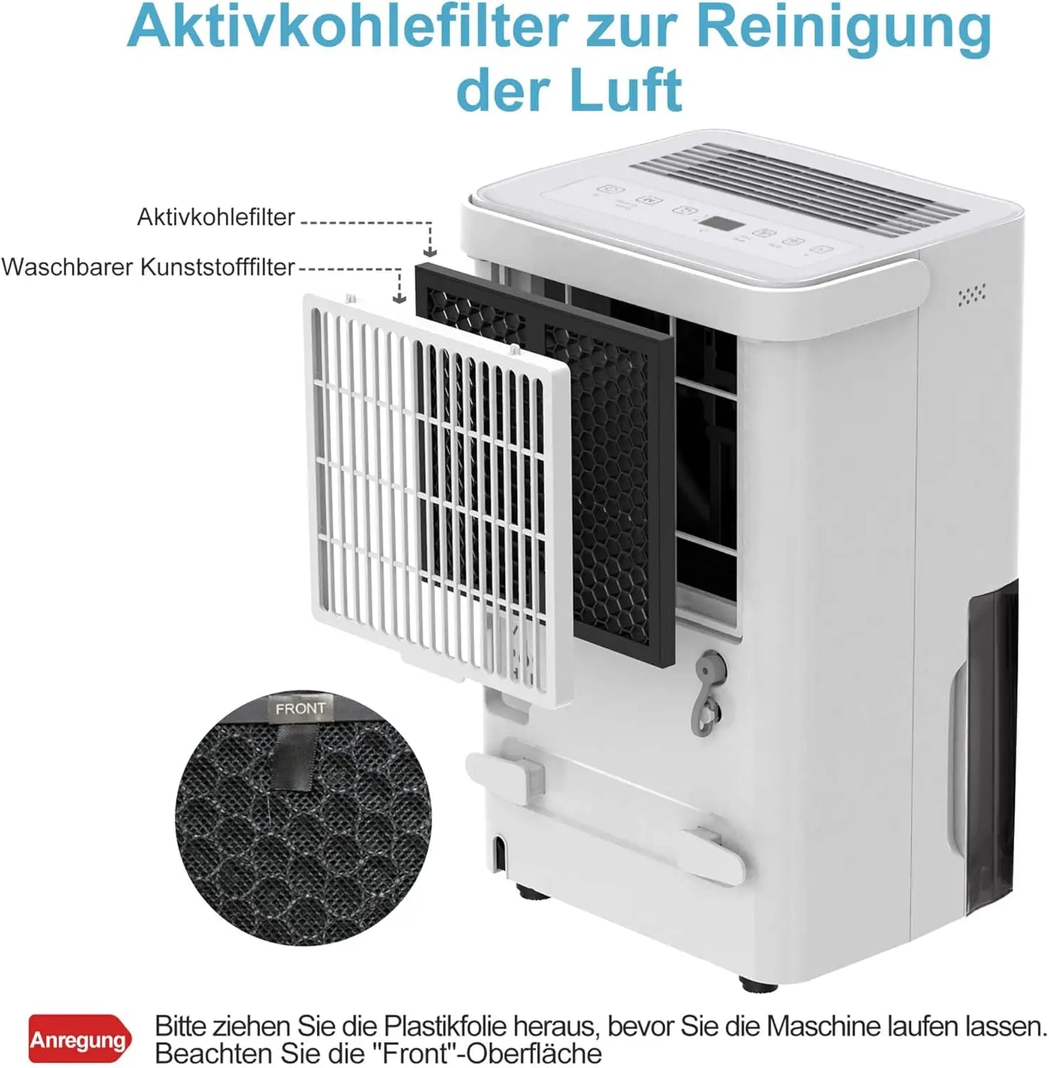 SHINCO Electric Dehumidifier, 10 L, Room Dehumidifier with Moisture Sensor, for 45 m³ (15 m²), Energy Saving, Drain Hose.