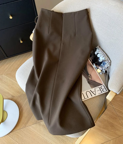Elegant Slit Midi Skirt Women Fashion Black Bandage Split Suit Skirts  Office Ladies Korean Casual A Line Streetwear Skirt New.