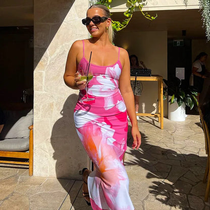 Gedruckt Spaghetti Hot Backless Maxi Kleid Frauen Mode Schlank Elegante Kontrast Patchwork Halter Kleider Herbst Lange DressZ