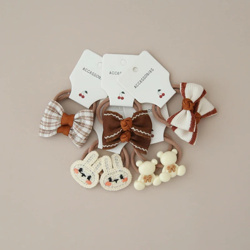 10Pcs/Lot, Elastic Hair Bow Clips for Children, Children's Headwear Hair Accessories for girls, Cute Hair ties, Lovely Hair Rope