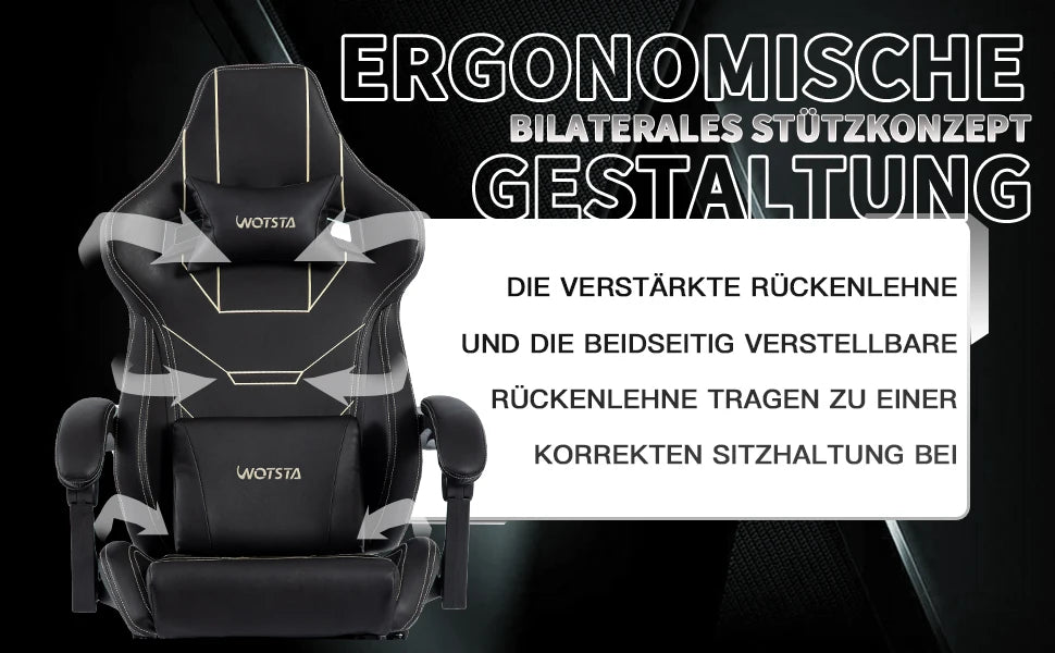 WOTSTA Gaming Chair Ergonomischer Gaming Chair Bürostuhl mit Fußstütze Racing Computerstuhl Höhenverstellbar Gepolstert Computerst