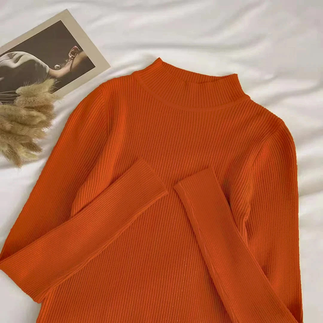 Weiche Rollkragen Frauen Herbst Winter Pullover Pullover Grundlegende Beiläufige Dünne Stretch Weiche Rippen Gestrickte Top Frau Pullover 2026