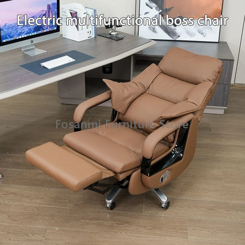 Elektrischer, bequemer Boss-Bürostuhl, Leder, verstellbar, weich, Heimcomputerstühle, ergonomischer Gaming-Schreibtisch, Drehstuhl