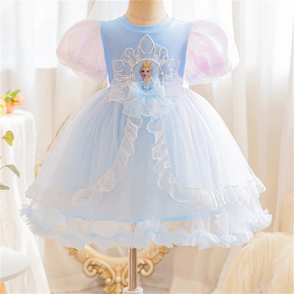 Mädchen Schneekönigin Spitze Schleife Prinzessin Kleid Elsa Cosplay Disney Performance Kleidung Kinder Halloween Karneval Party Fee Outfits.