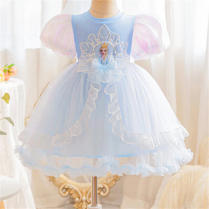 Mädchen Schneekönigin Spitze Schleife Prinzessin Kleid Elsa Cosplay Disney Performance Kleidung Kinder Halloween Karneval Party Fee Outfits.