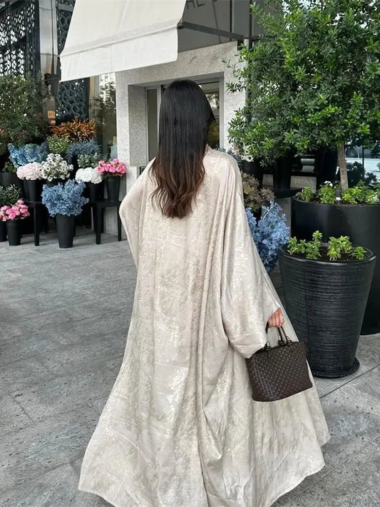 Ramadan Shiny Satin Open Kimono Abaya Dubai Luxury 2025 Muslim Kaftan Dress Abayas For Women Islam Clothing Robe Femme Musulmane.