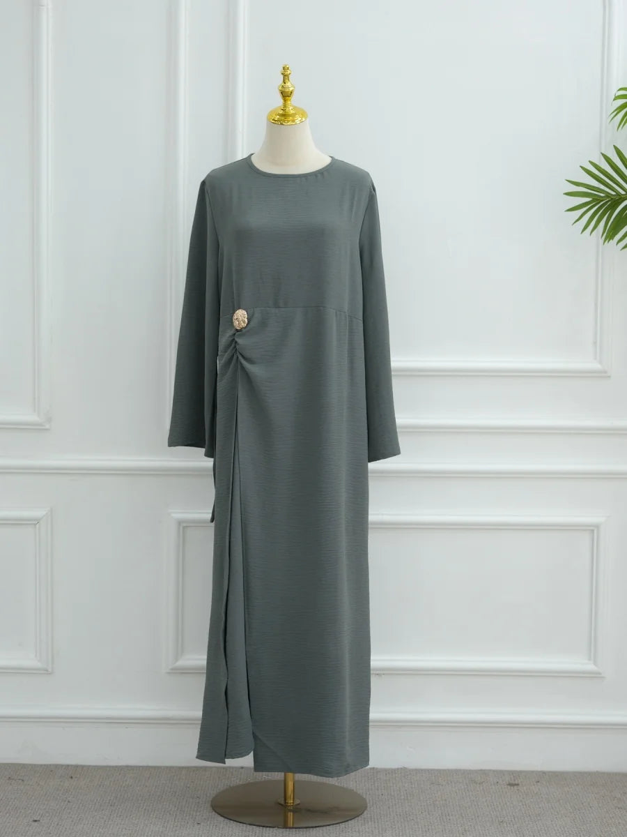 Muslim Women Arabic Dubai Abaya Solid Drawstring Long Dress Modest Ramadan Kaftan Robe Femme musulmane Islam Clothing Kebaya.