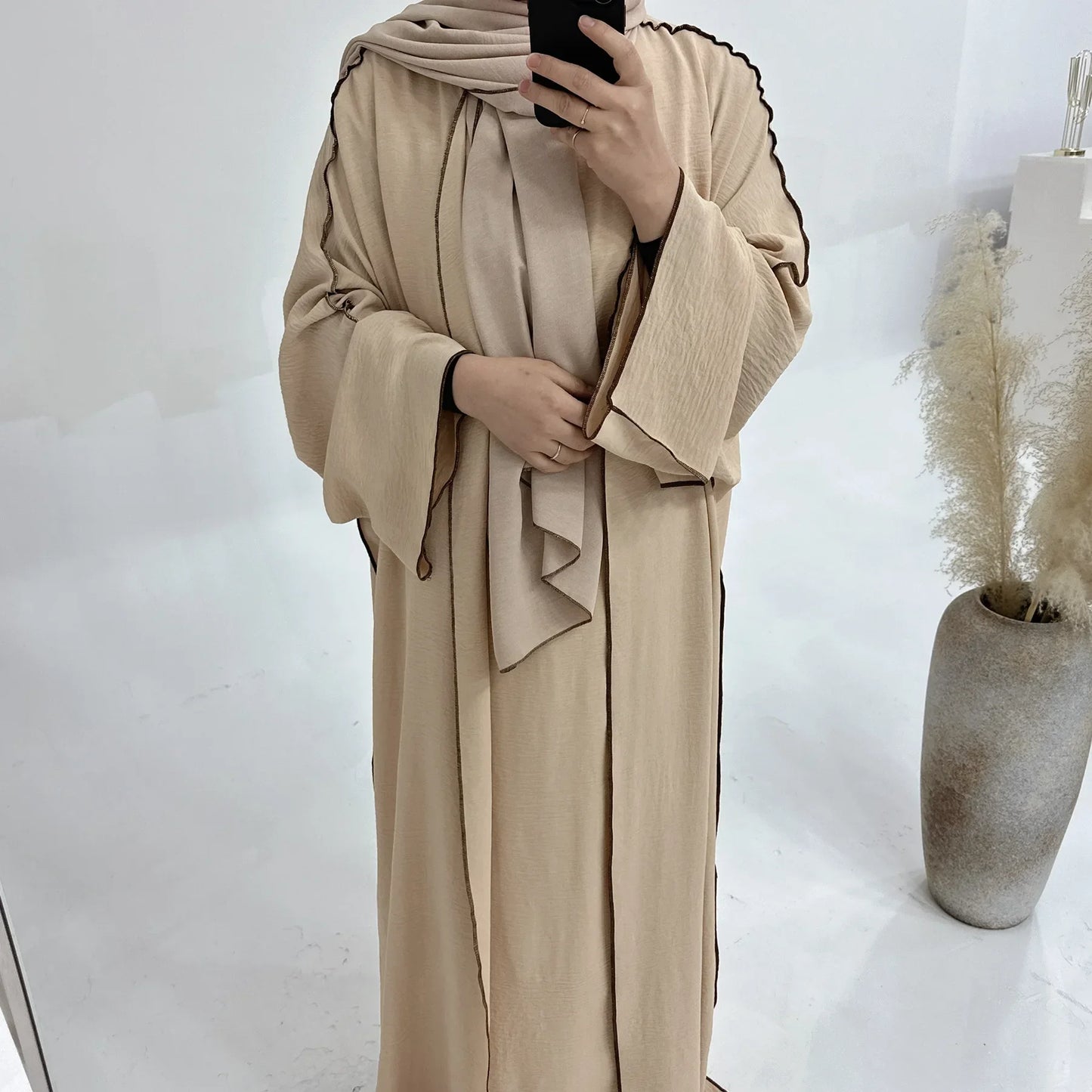 Muslim Abaya3 Pieces Dress for Women Arab Plain Hijab Ramadan Islamic