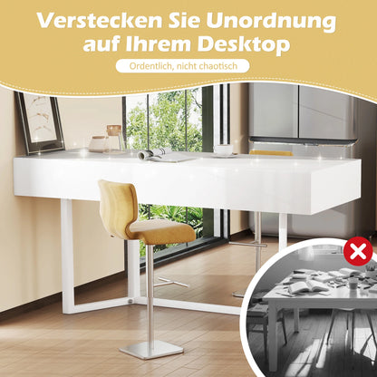 Klappbarer Schreibtisch 120×55cm – Multifunktional, faltbar, mit europäischen Steckdosen, Muschel-Design zum Verstecken des Unordnunges auf dem Schreibtisch – Geeignet