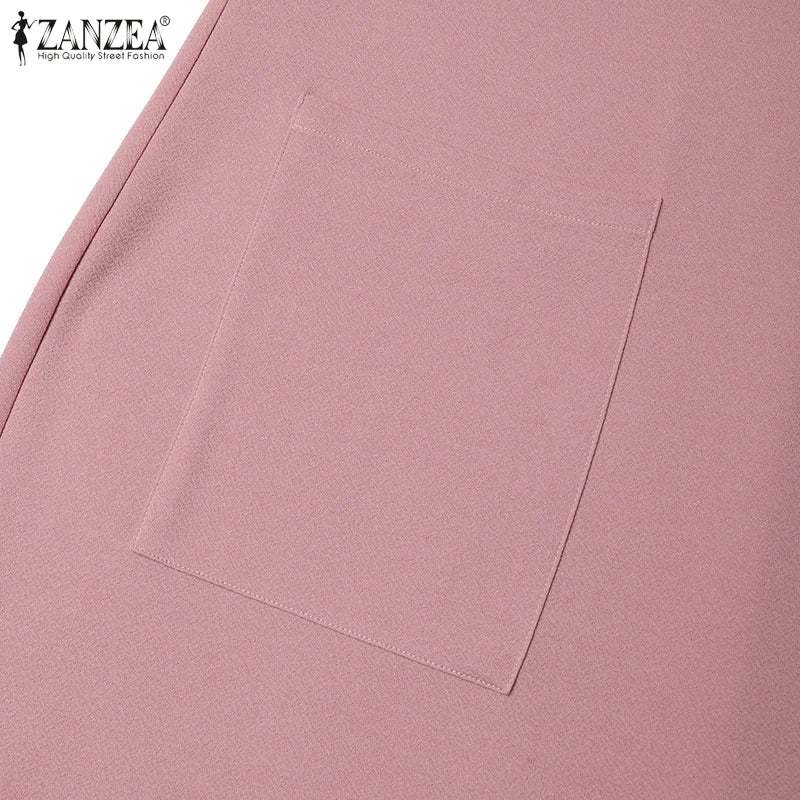 ZANZEA Muslim Casual Loose Long Dresses Textured O Neck Buttons Long Sleeve A-line Vestidos Women 2024 Islamic Hijab Abaya Robes.