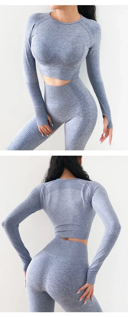 Seamless Yoga Shirt Women Fitness Long Sleeve Crop Top Workout Tops Gym Clothes Sportswear Running T-shirts.