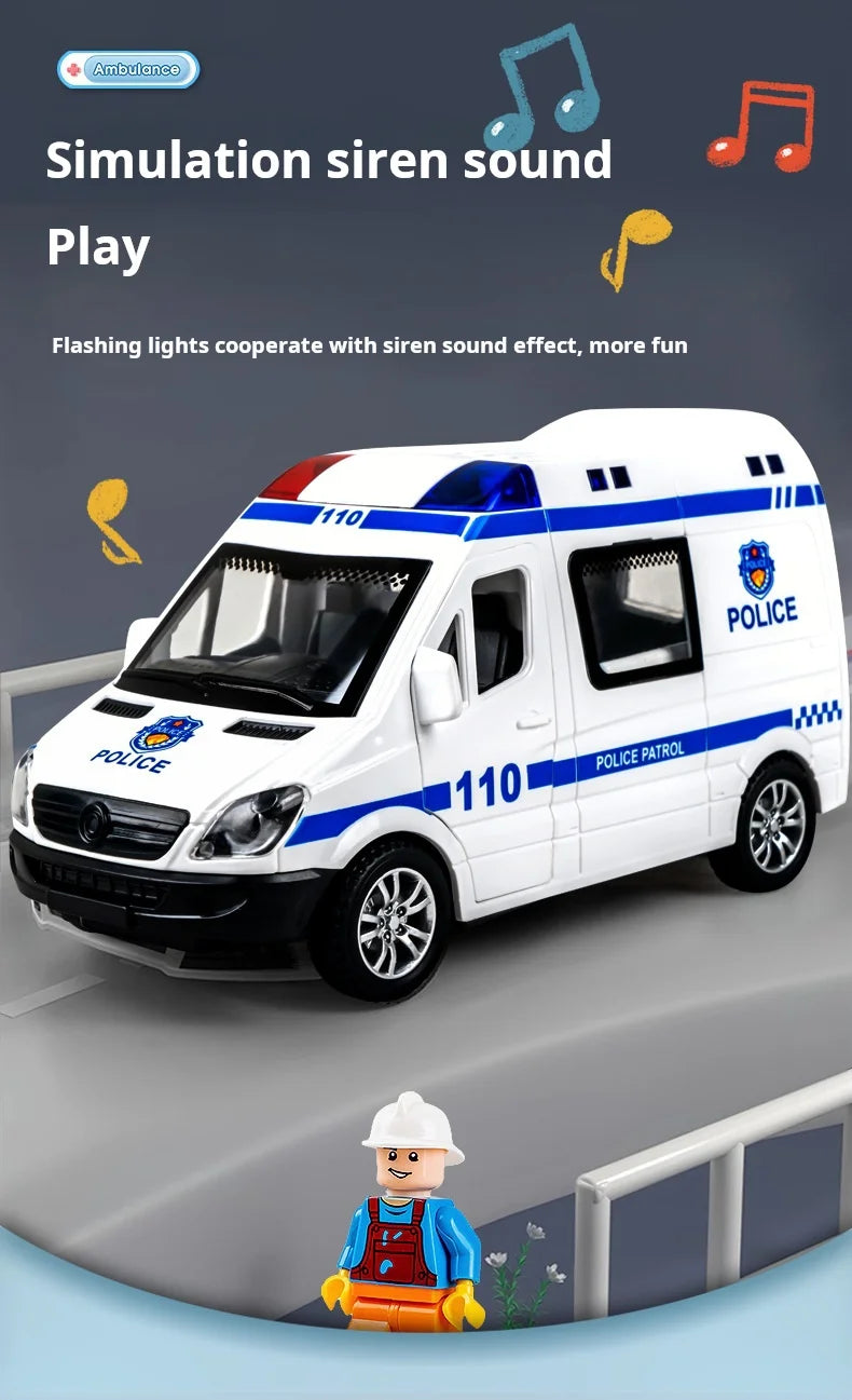 1:32 Mini Alloy Car Diecast Ambulance Fire-Truck Policecar Model Sound And Light Vehicle Simulation Collection Gifts Toys Boys.