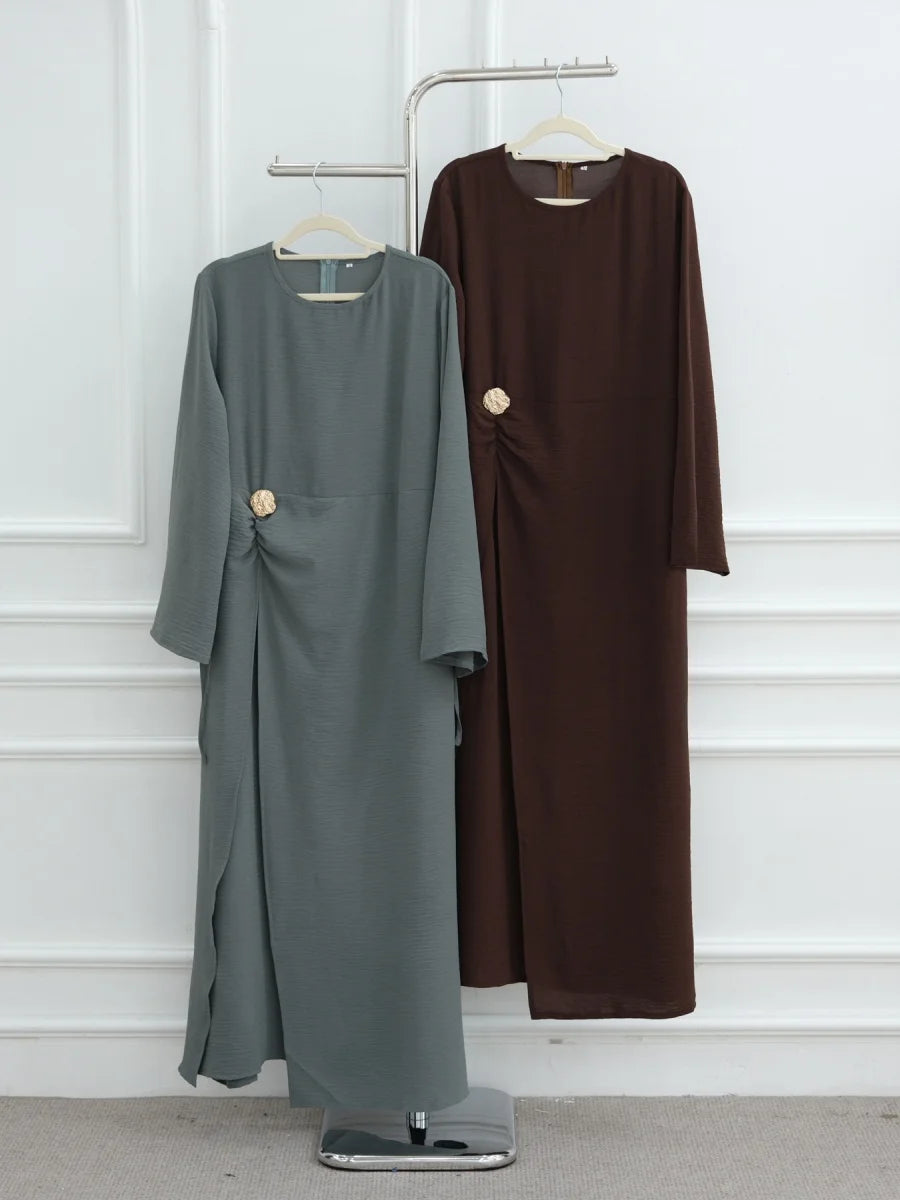 Muslim Women Arabic Dubai Abaya Solid Drawstring Long Dress Modest Ramadan Kaftan Robe Femme musulmane Islam Clothing Kebaya.