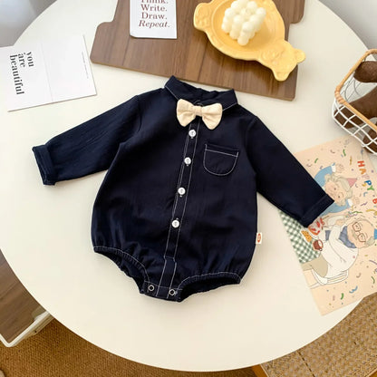 Neugeborenen Baby Prinz Sommer volle Hülse Fliege Gentleman Stil Outfits Infant Kinder Overalls Baumwolle Kleidung Mode Bodys