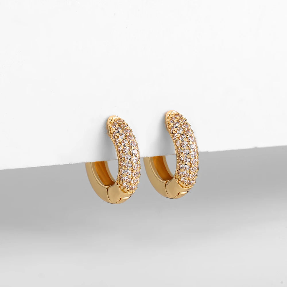New Gold Plated Huggie Earrings with CZ Zircon Thin Ear Hoops Cartilage Earring for Women Round Minimal Earring Piercing Jewelry.