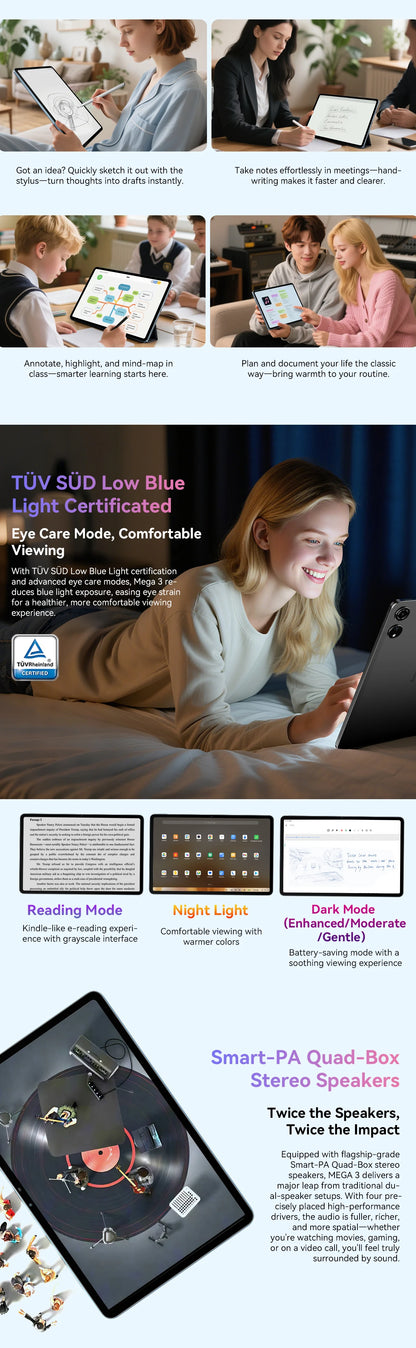 Blackview Mega 3 [No EU Charger] Tablet 8800mAh 36(12+24)GB+256GB 12.1" FHD 50MP+13MP Android 15 90Hz Dual SIM 4G 1080P IPS