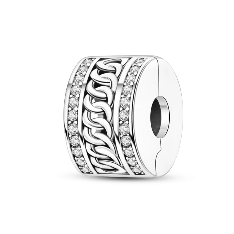 Silver Clasp 925 Sterling Silver CZ pave Clip Charms Daisy Beads Stopper Safety Chain fit Original Bangle Bracelet Jewelry Clip