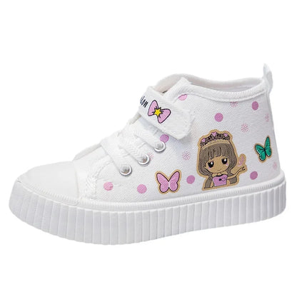 Children High top Canvas Sports Shoes Girls Lightweight Running Board Shoes New Kids Soft Bottom Non Slip Breathable Sneakers.
