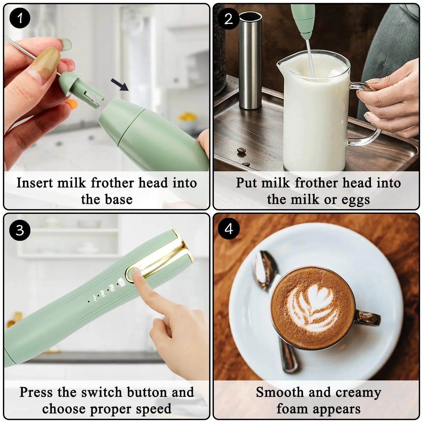 Kitchen Powerful Milk Frother Handheld Foam Maker for Lattes - Whisk Drink Mixer for Coffee Electric Rechargeable Egg Beater.