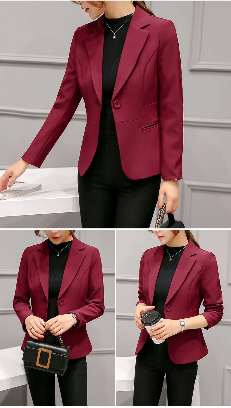 Wine Red Women's Long-sleeved Suit Jacket, Korean Style Slim Short Coat Women, Asian Size M-XXXL, Girl's Blazers..