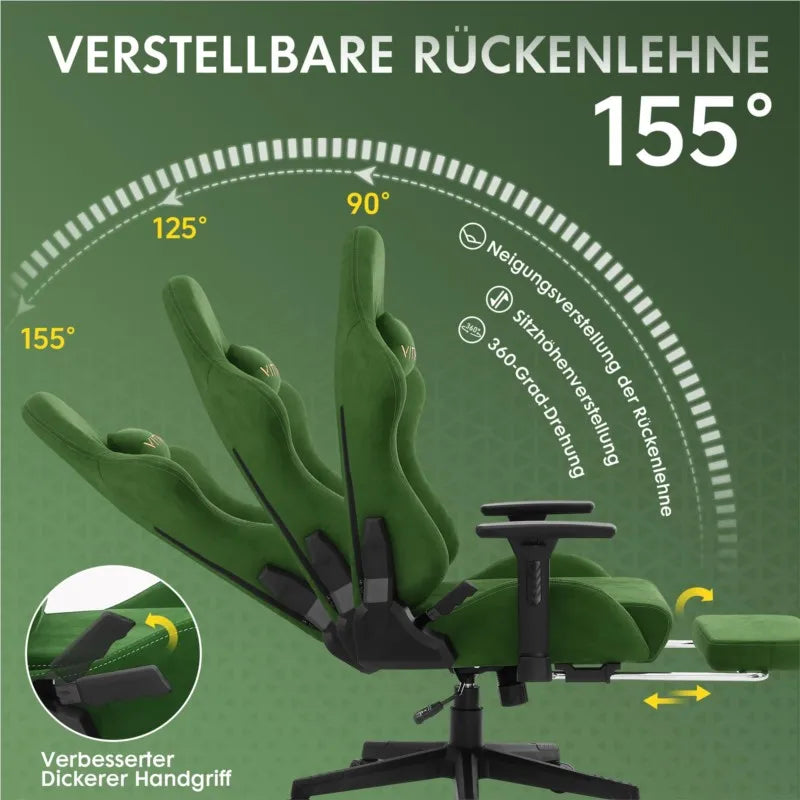 Kitinjoy Gaming-Stuhl, ergonomischer Bürostuhl, Schreibtischstuhl mit Lordosenstütze, höhenverstellbar, mit natürlichem Wild-Computerstuhl