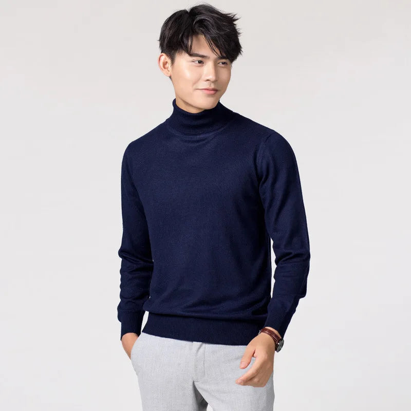 Cashmere Wool Solid Autumn Winter Men's Warm Turtleneck Knit Loose Long Sleeve Sweater Casual Comfortable Pullover Thick Sweater