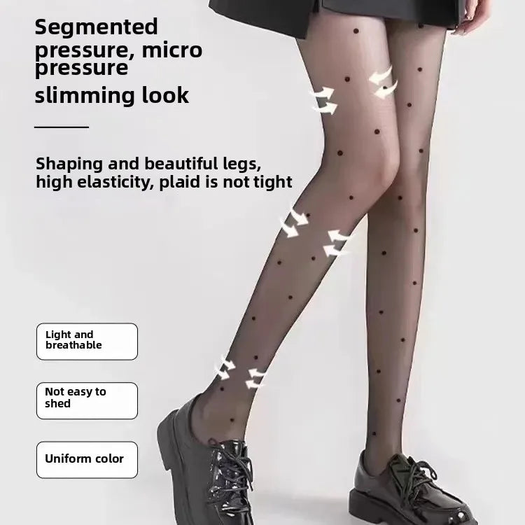 Thin Summer Black Silk Stockings Women's High Transparent Anti-Catch Wear-Resistant Polka Dot Design Comfortable Underwear.