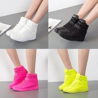 Designer Woman Breathable High Top Black White Boots Women Casual Sport Shoes Platform Hidden Increasing Sneakers Leather Shoe.