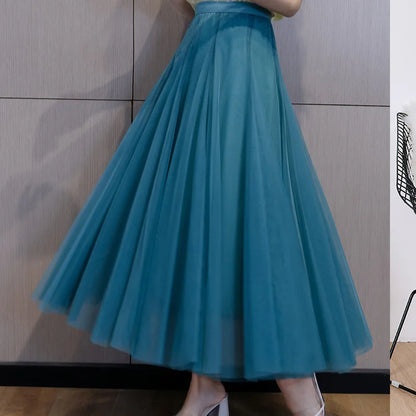 OHRYIYIE Beige Maxi Long Skirt Spring Autumn Womens 2025 New Summer Tulle Skirt Party Mesh A-line Skirts Female Jupe Longue