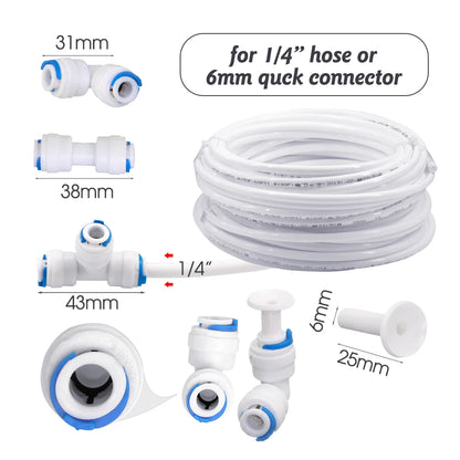 White 6mm PE Tube Quick Connector 1/4" Tubeing Quick Release Fittings for Home Water Purifier Garden Hose Watering System Joints