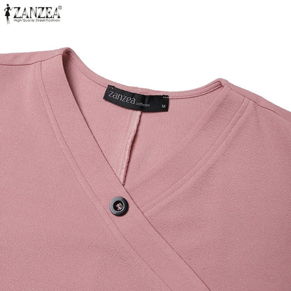 ZANZEA Muslim Casual Loose Long Dresses Textured O Neck Buttons Long Sleeve A-line Vestidos Women 2024 Islamic Hijab Abaya Robes.