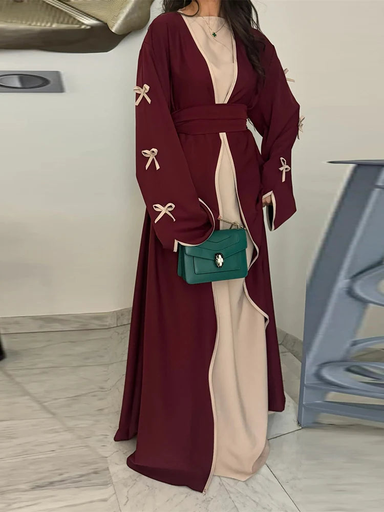 Ramadan Eid Open Butterfly Bow Kimono Abaya Damen Dubai Luxury Islam Muslim Modest Dress Women Kebaya Kaftan Robe Femme Musulman
