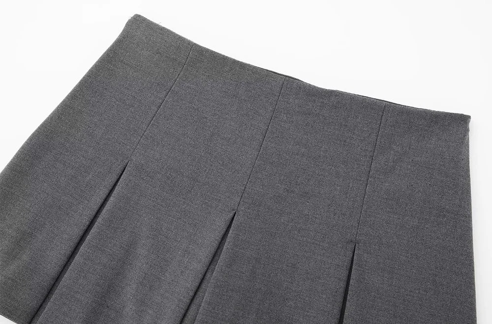 Women Fashion With Pleated Shorts Skirts Vintage High Waist Side Zipper Female Skort Mujer.