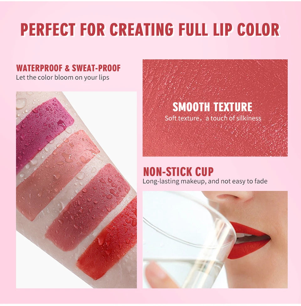 4 pcs/set Cigarette Lipstick Set Long Lasting Lip Glaze Matte Lip Gloss Waterproof Lip Stick Tube Nude Lip Tint Makeup Cosmetics