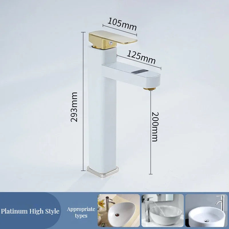 Digital Basin Faucets Smart Bathroom Faucet Shower Room Taps Water Temperature LED Black White Sink Tap Rotating Stainless Steel