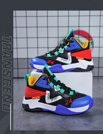 Children Basketball Shoes for Boys Girls Kids Teenagers Breathable Non-slip Lace Up Indoor Outdoor Training Sneakers Tennis Shoe