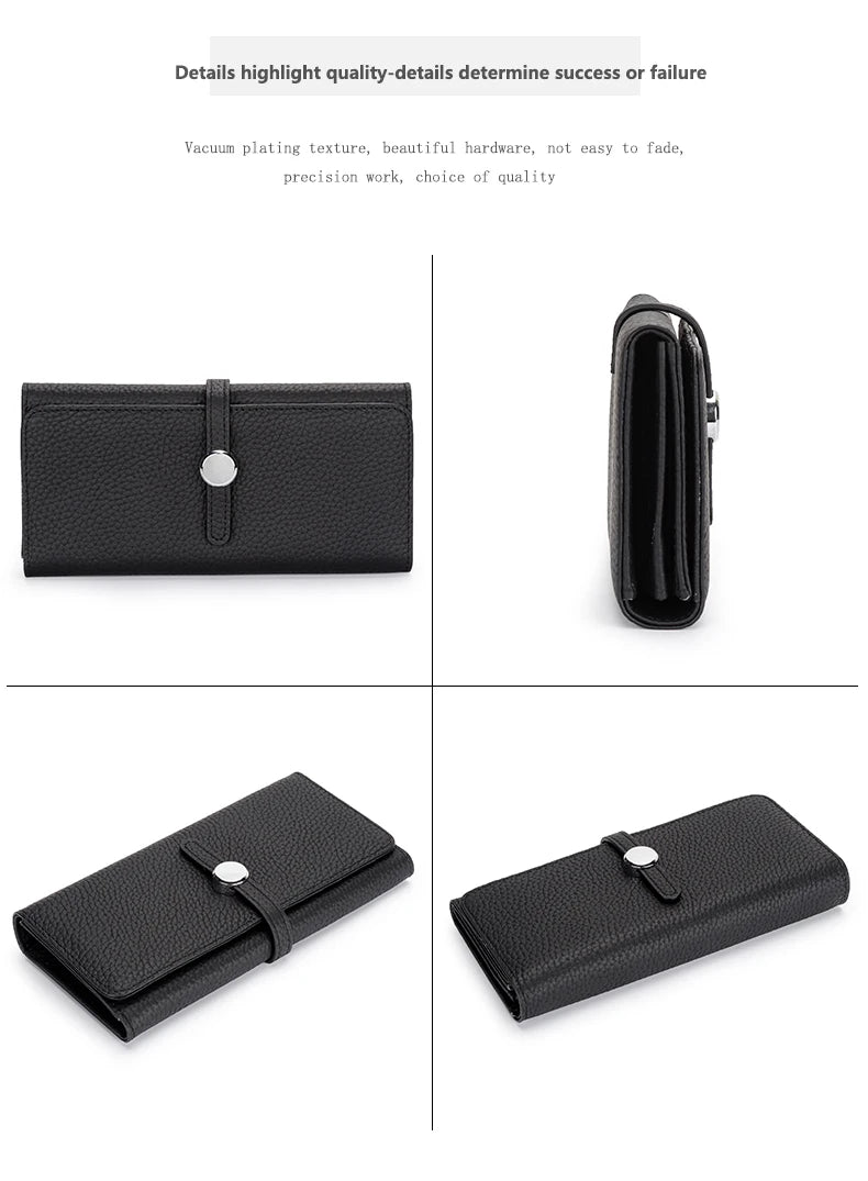 Genuine Leather Wallet Women Long Clutch Fashion Luxury Brand Ladies Purses Card Holder Zipper Coin Pocket High Quality Billfold.