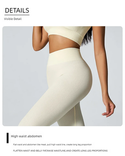 Women's seamless knitted thread yoga pants high waisted sports leggings hip lifting running training slimming and fashionable.