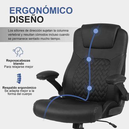Ralex-Stuhl Ergonomischer Bürostuhl mit 200 kg Tragkraft, PU-Leder-Schreibtischstuhl mit Lordosenstütze und hochklappbaren Armlehnen,