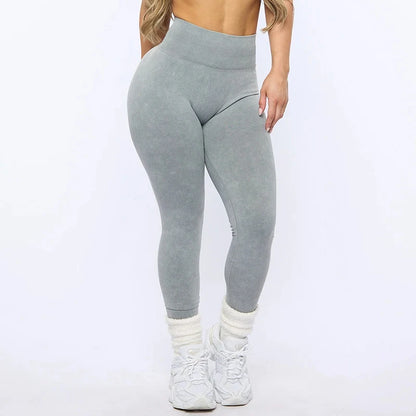 Bum Sculpting Acid Washed Scrunch Butt Leggings Women Seamless Sports Yoga Pant High Waist Ribbed Gym Tights Fitness Workout.