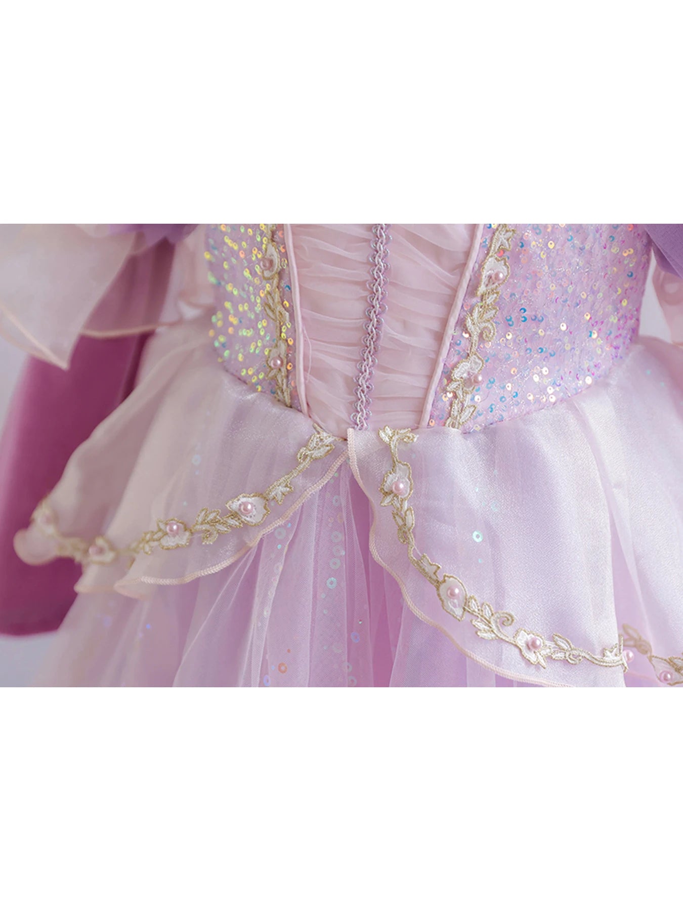 Wunderschönes Mädchenkleid, Puffärmel + lange Ärmel, Netzbedeckung, geeignet für Tänze, Partys, Auftritte, Host-Verkleidung.