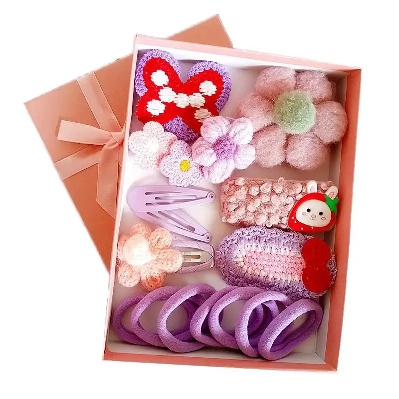 18 Pcs Hair Clip Set Cute Hair Accessories Girl Cartoon Hair Clip Headwear Bow Flower Animal Hairpin Hair Ring Box Not Included