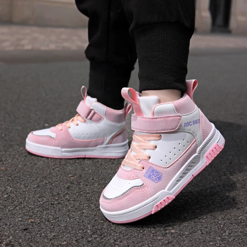 Luxury Design Girls Shoes Autumn Children Sneaker Autumn PU Leather High Top Shoes for Kids Sports Tennis Fashion Girl Sneaker.